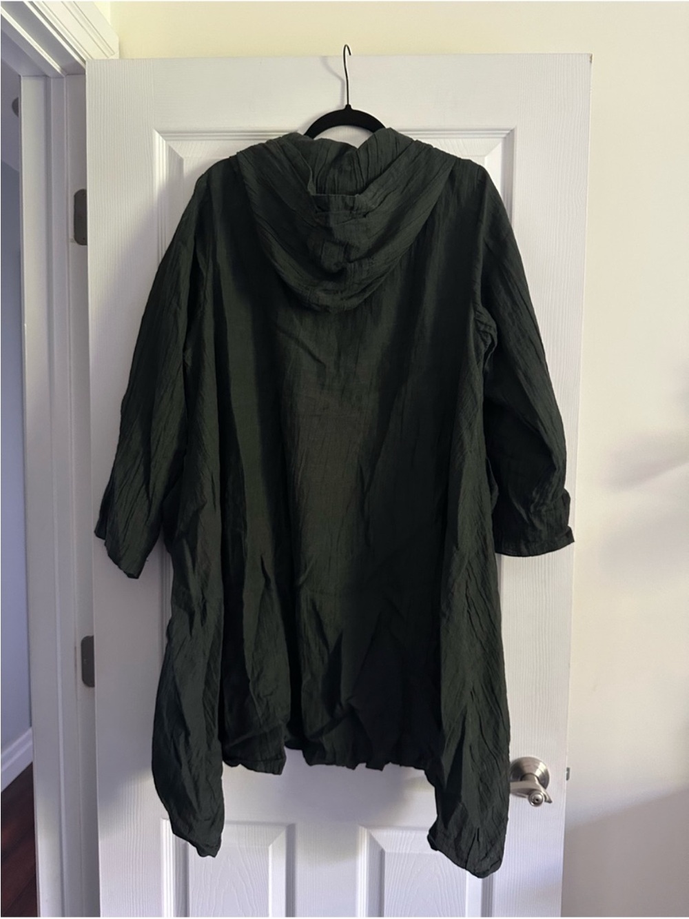 Size L Red Coral Women’s Black 100% Linen Hooded Lagenlook Jacket Tunic - Picture 4 of 9